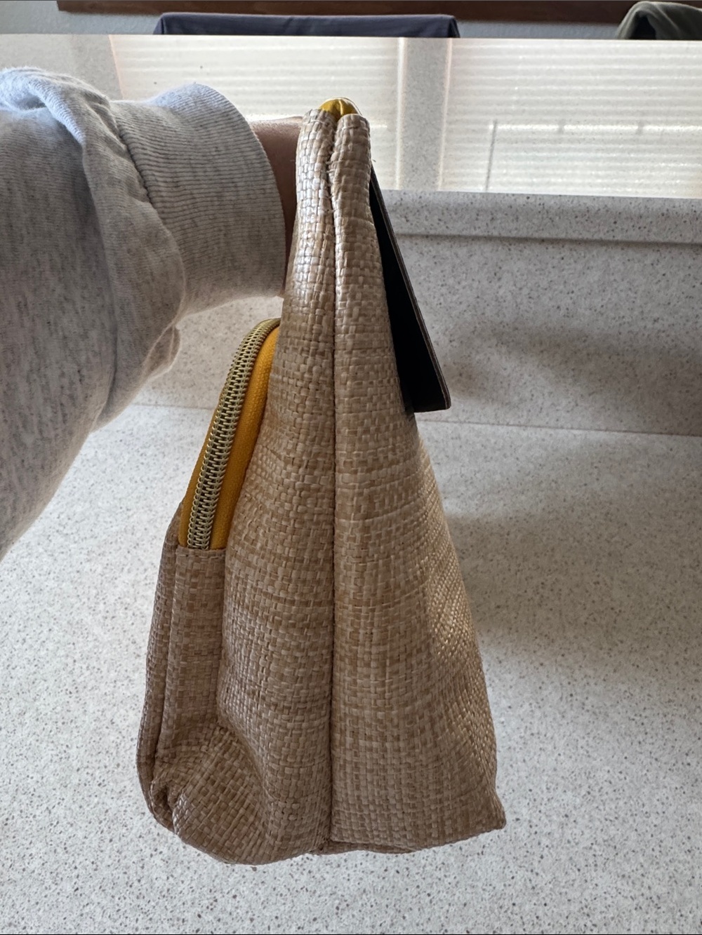 Dabney Lee Natural Looking Straw Pouch with Yellow Accents and Embroidered Lemon - Picture 9 of 10